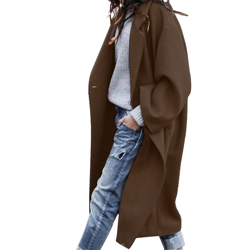 Casual Long Jacket With Pockets Solid Color Single Breasted Lapel Woolen Coat For Women Warm Winter Clothing Casual Long Jacket With Pockets Solid Color Single Breasted Lapel Woolen Coat For Women Warm Winter Clothing